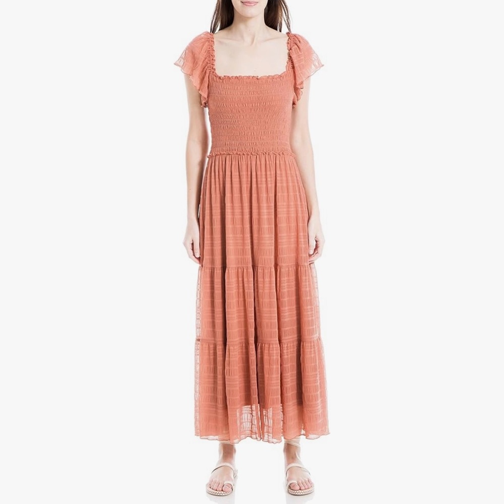 NWT Max Studio Women’s Flutter Sleeve Smocked Midi Dress Size XS